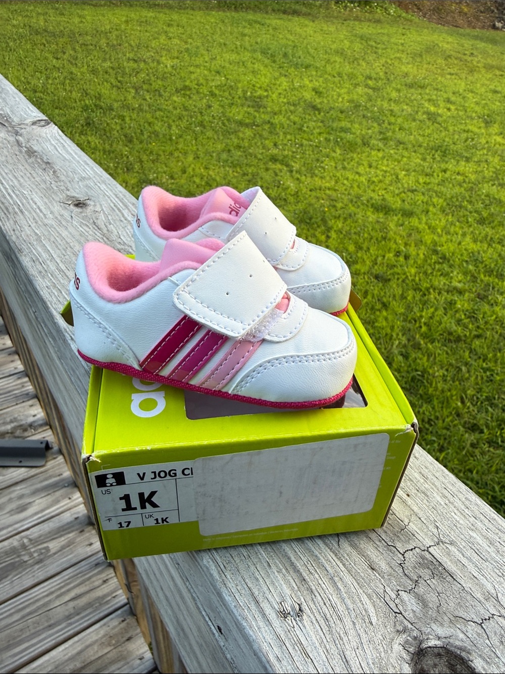 adidas White and Pink Infant Velcro Sneakers